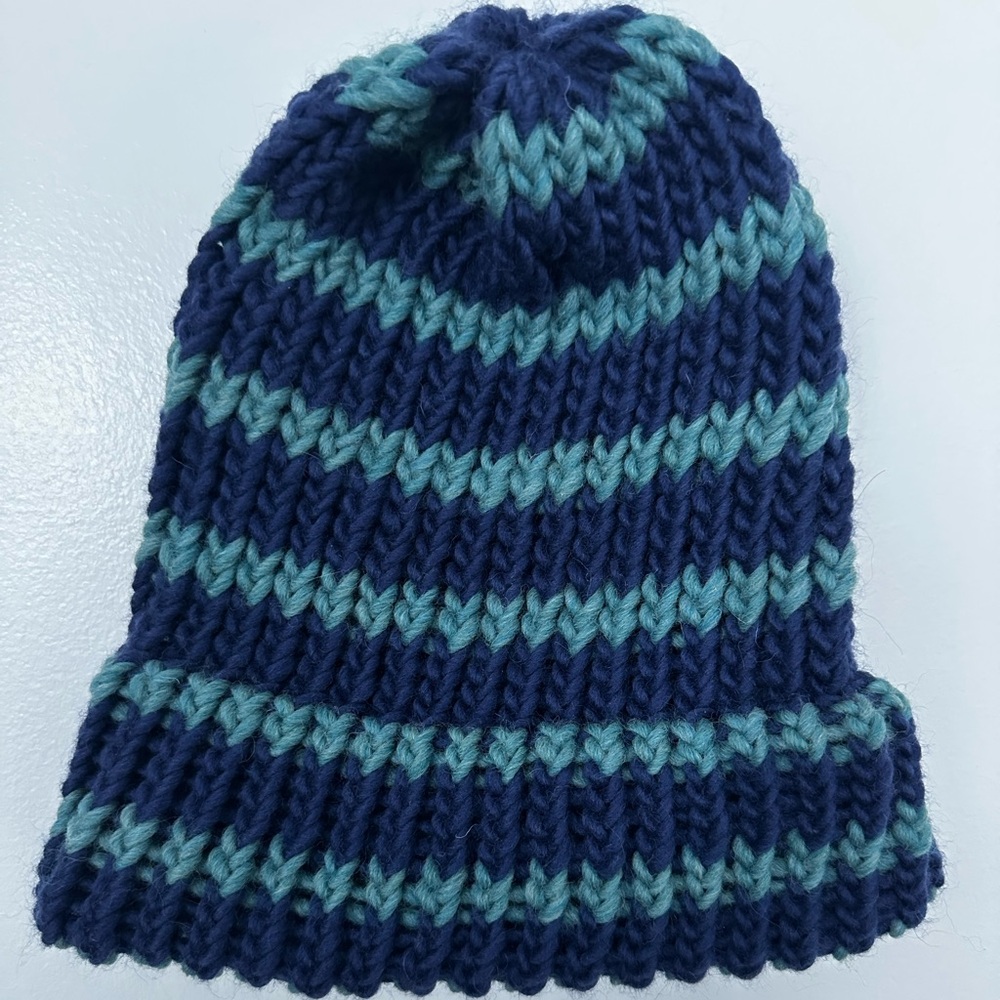 Striped royal Blue and aqua handmade Beanie